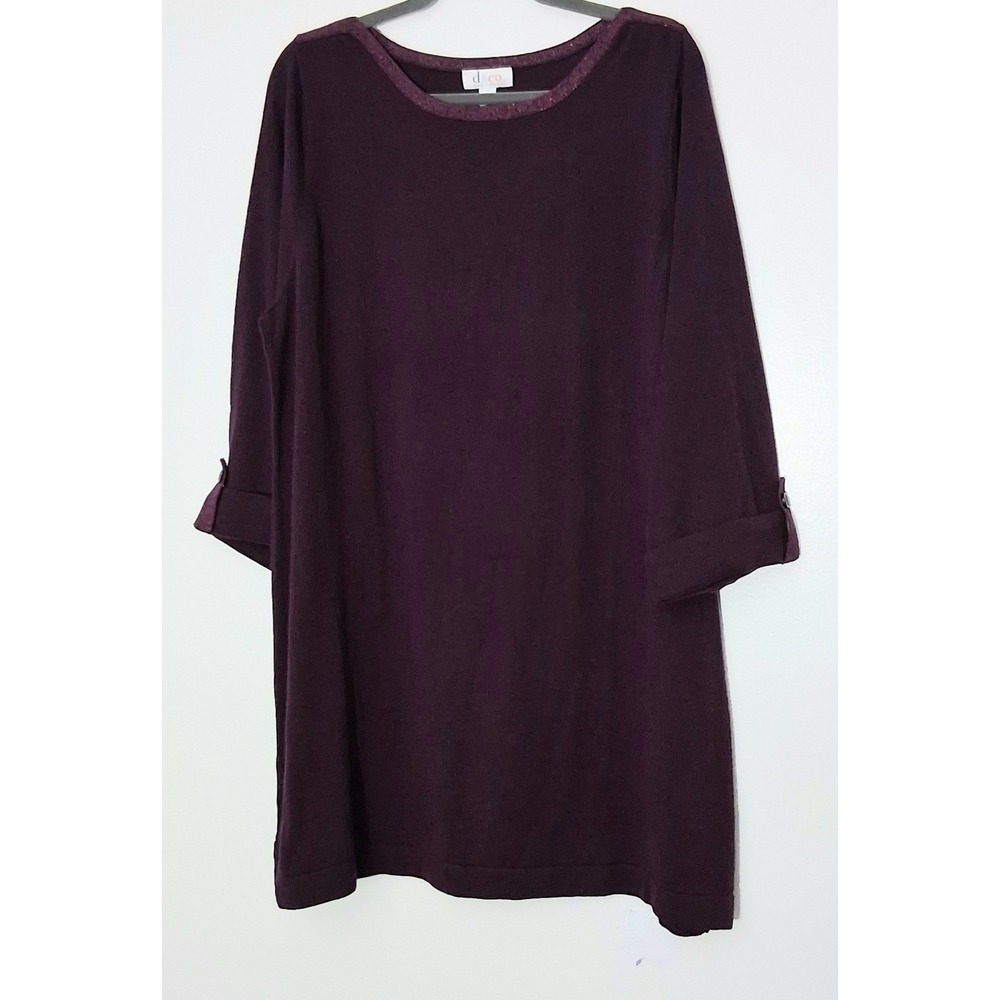 Denim & Co Dress Women's Size XL Burgundy Knee Length Roll Tab Sleeve‎ NWOT